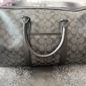 Coach Black Signature Canvas Duffle Weekender Bag Leather Trim Large